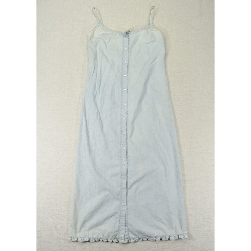 Vintage Lauren Ralph Lauren Denim Midi Dress 2P Light Wash Ruffle Hem Button Up
